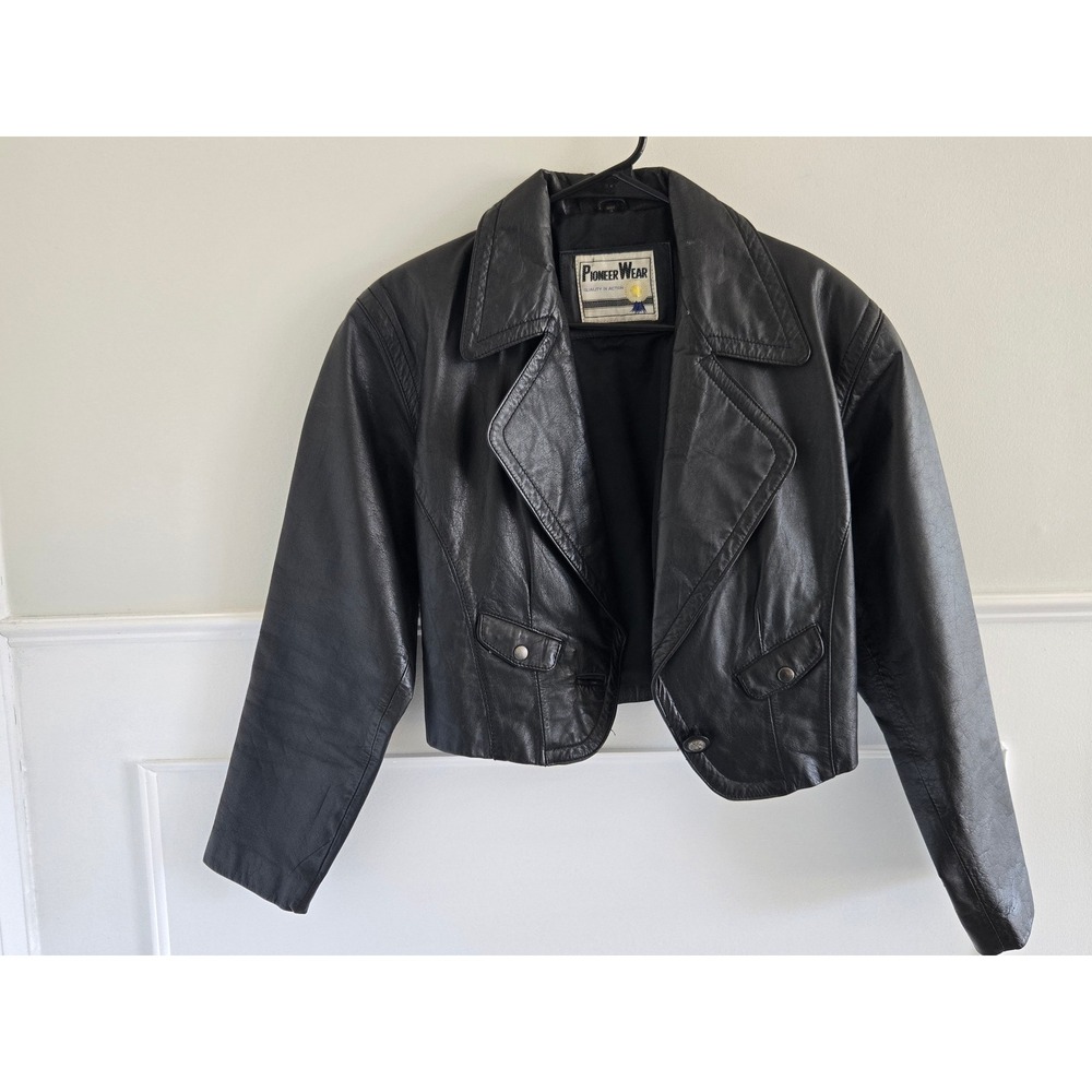 Pioneer Wear Vintage Black Leather Cropped‎ Western Jacket Size 10 Cow Nappa